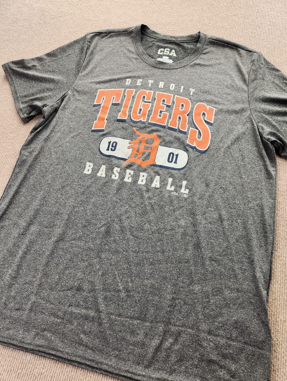 CSA Detroit Tigers Mens Large Gray Performance Graphic Short Sleeve T-shirt
